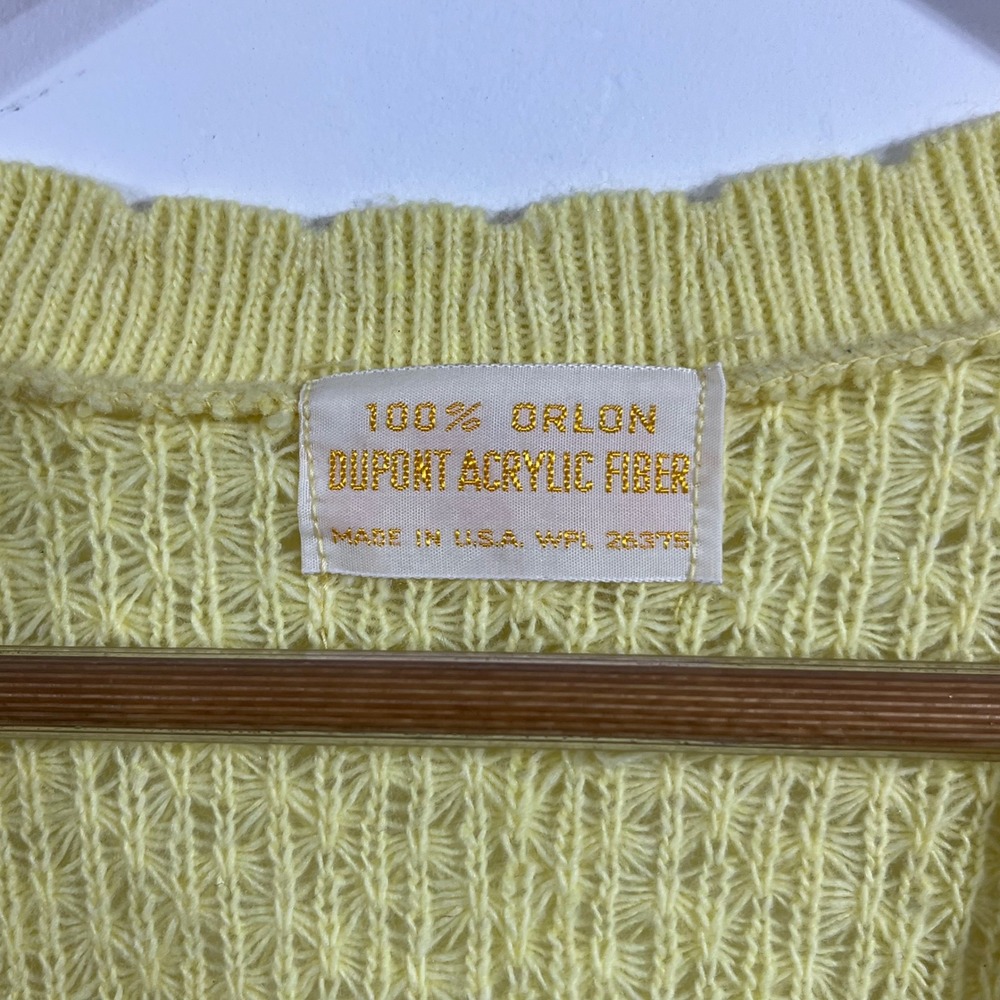 VTG Y2K Yellow Orlon Cottagecore Boho Bolero Knit Open Front Cardigan Cropped XL - Picture 3 of 8